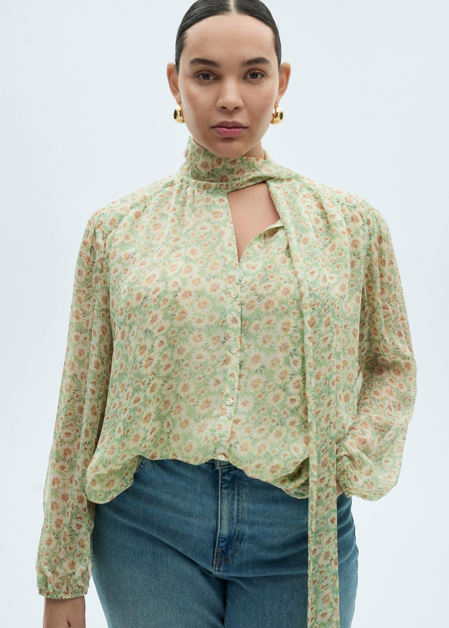 Floral tie blouse - Women | MANGO USA Product Image