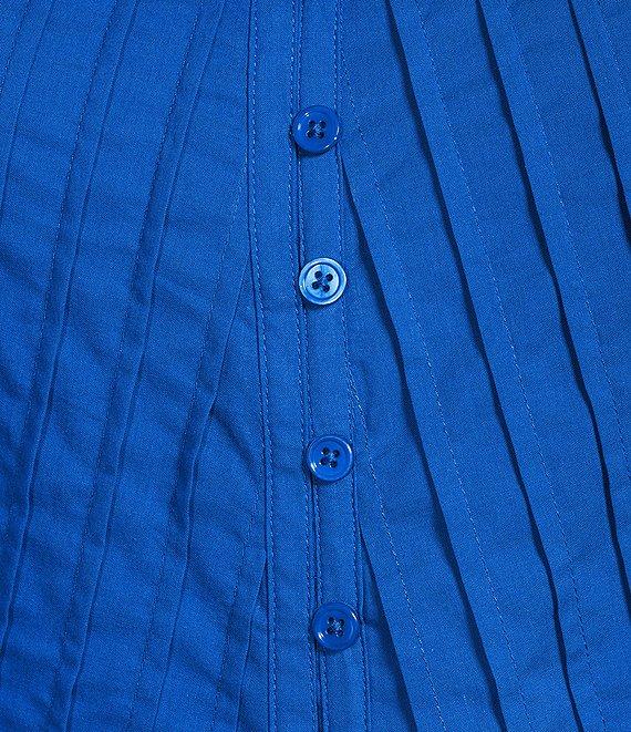 John Mark Plus Size Pleated Solid Wire Collar 3/4 Sleeve Button Front Shirt Product Image