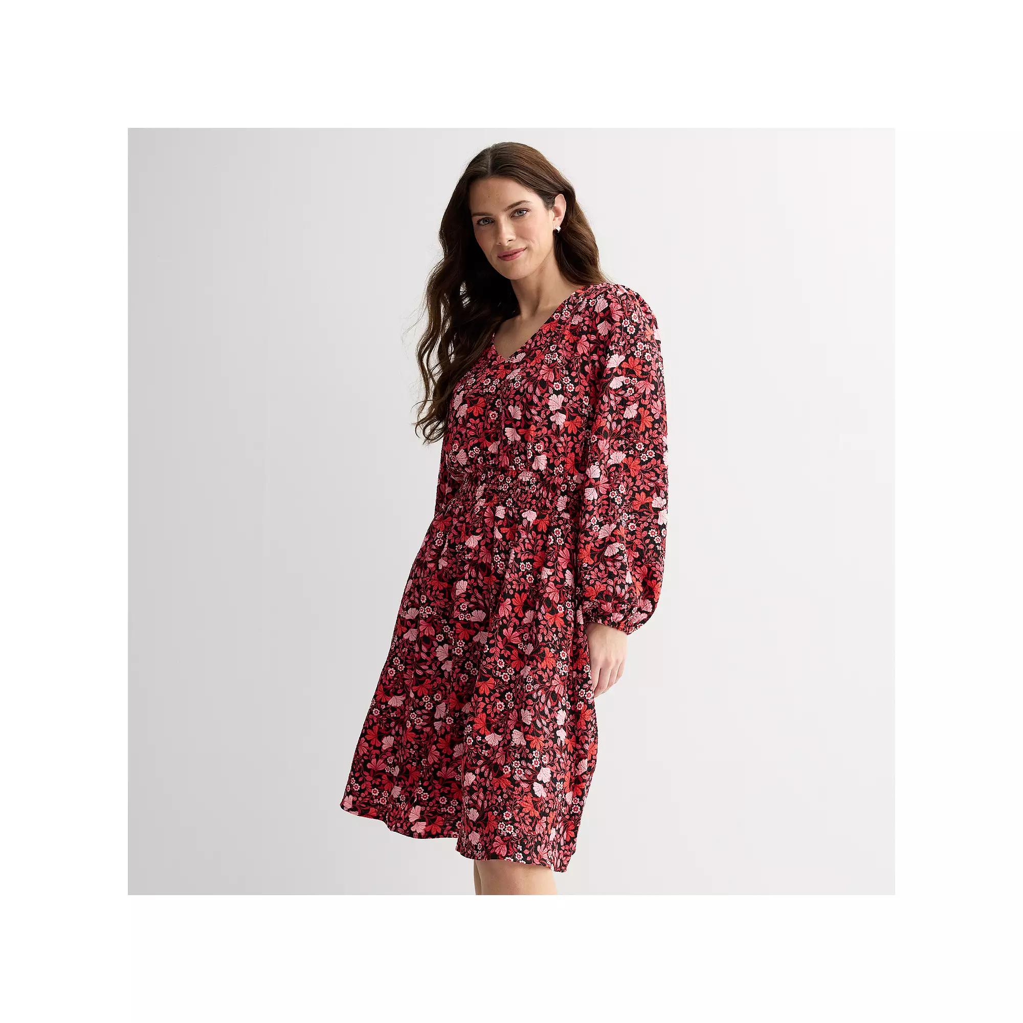 Women's Draper James V-Neck Long Sleeve Dress, Size: XL, Black Team Product Image