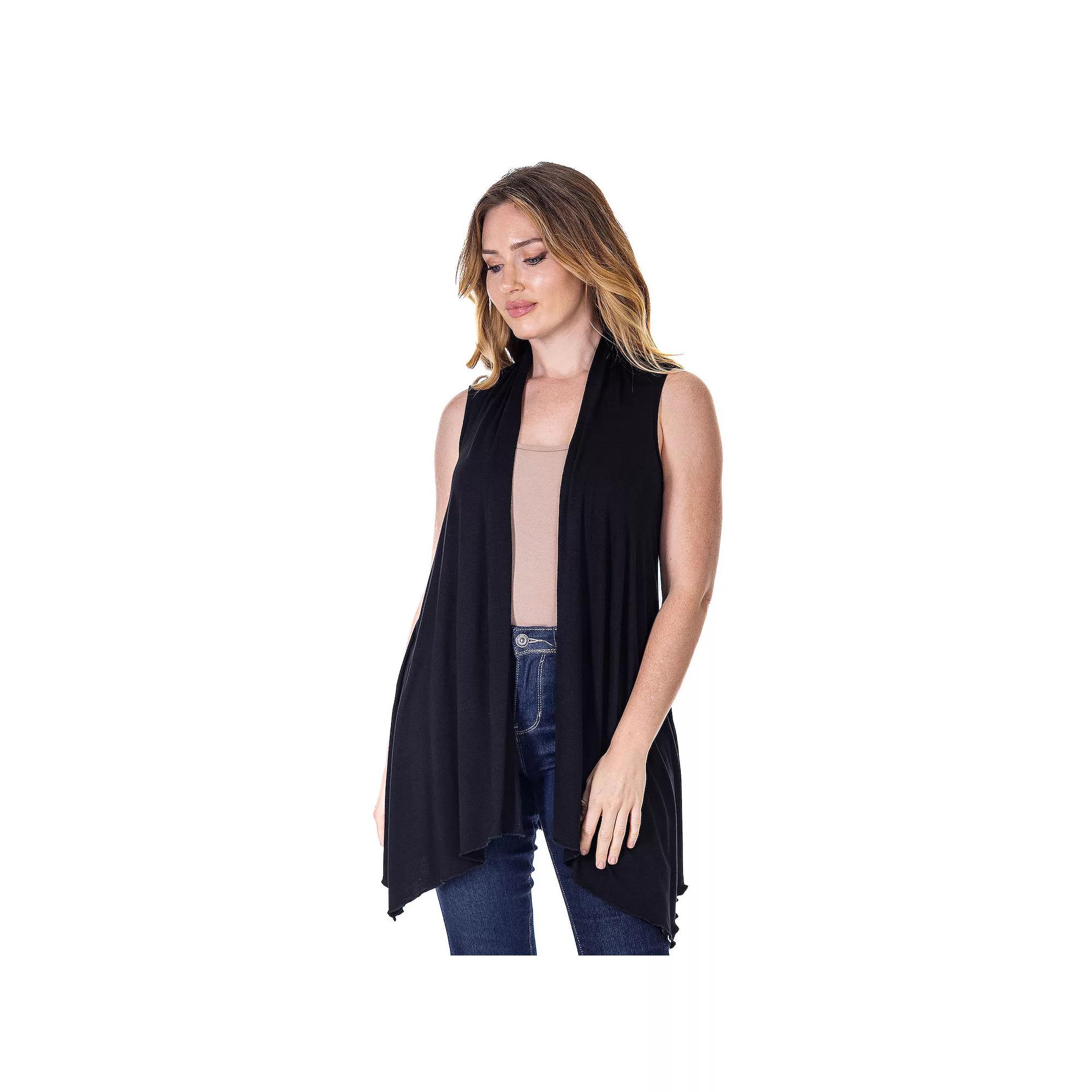 Women's 24Seven Comfort Apparel Draped Open Front Sleeveless Cardigan Vest,  Product Image