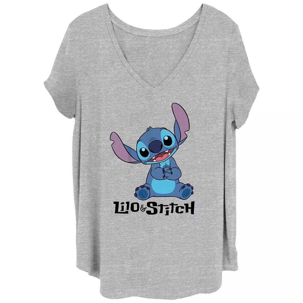Disney's Lilo & Stitch Stitch Sitting Line Logo Juniors' Plus Graphic Tee, Women's,  Product Image