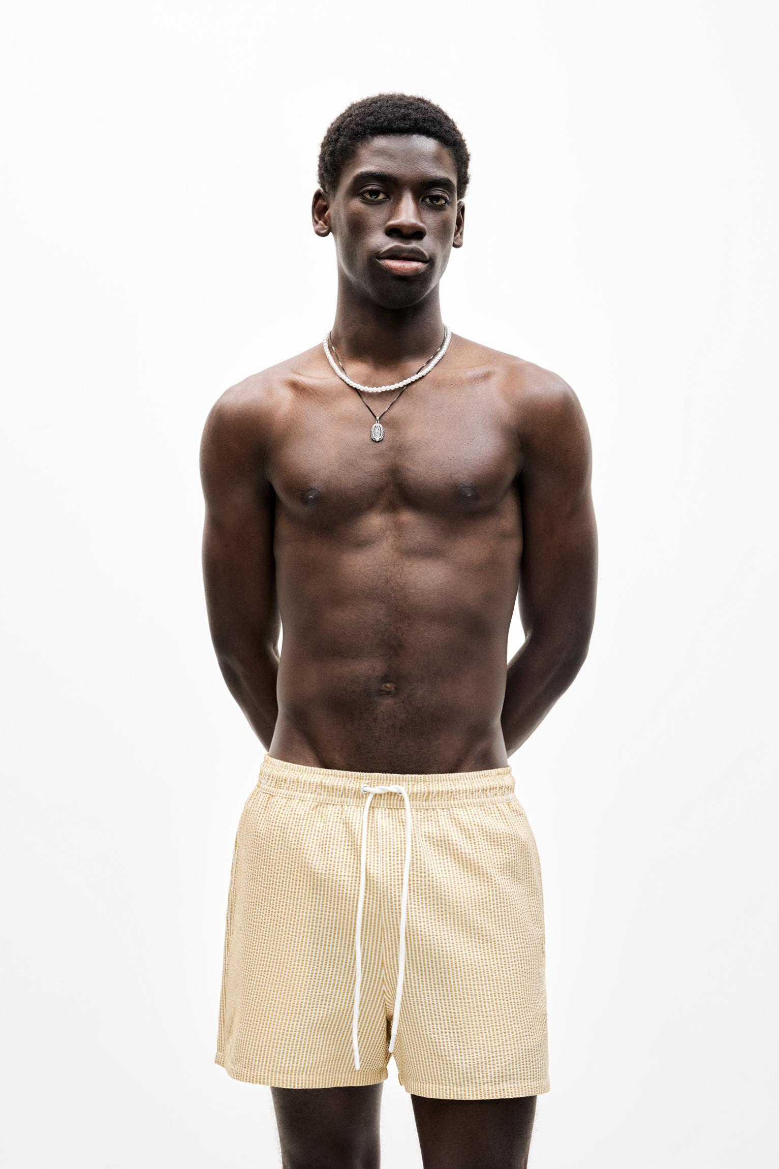 Striped seersucker swimming trunks Product Image