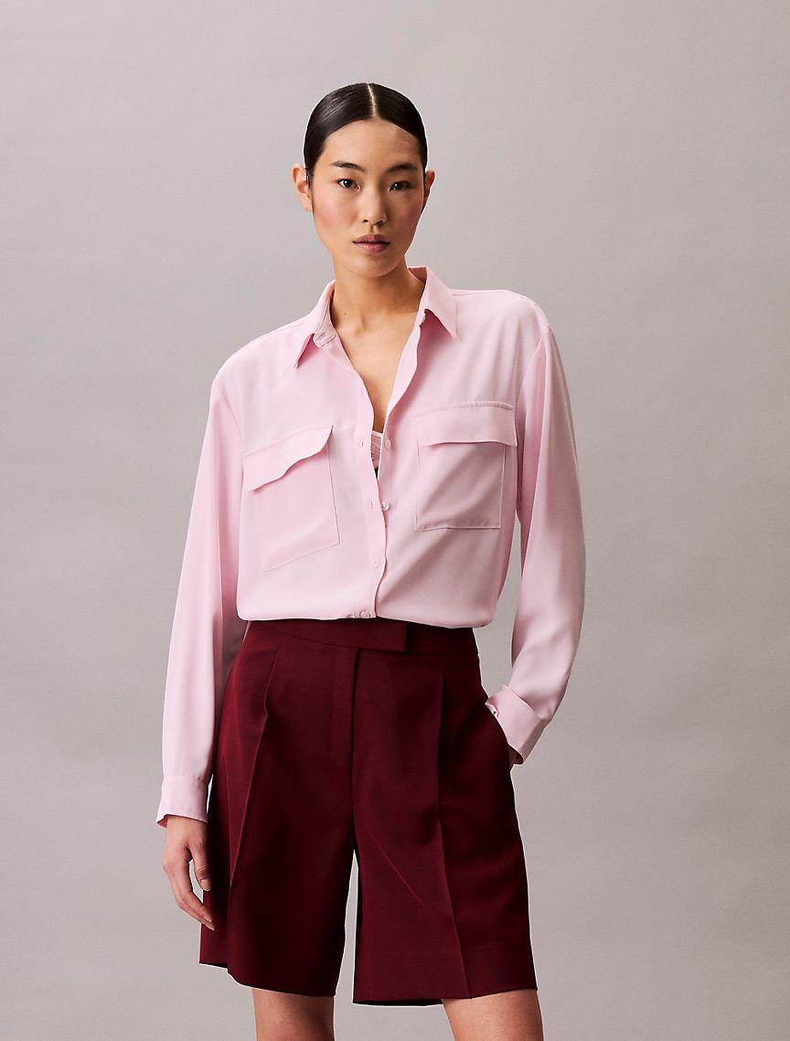 Calvin Klein Womens Relaxed Button-Down Utility Shirt - Neutral Product Image