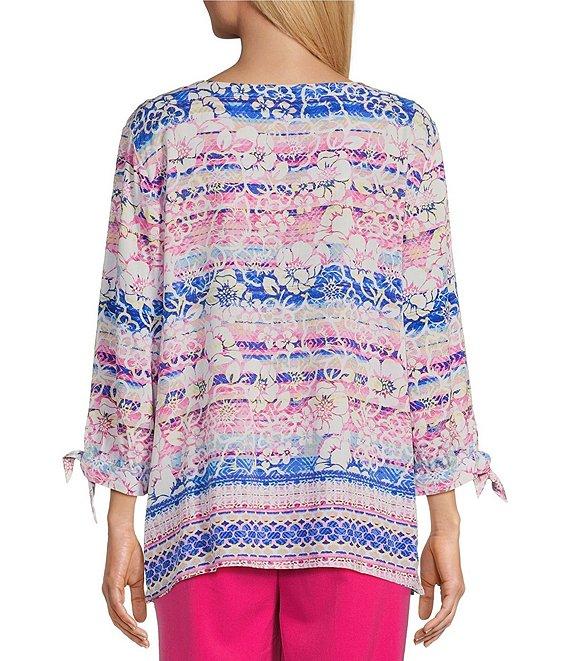 Allison Daley 3/4 Tie Sleeve Keyhole Neck Blouse Product Image