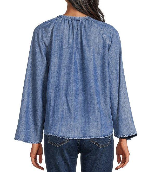 Reba Free Spirit Split Neck Long Sleeve Peasant Blouse Product Image