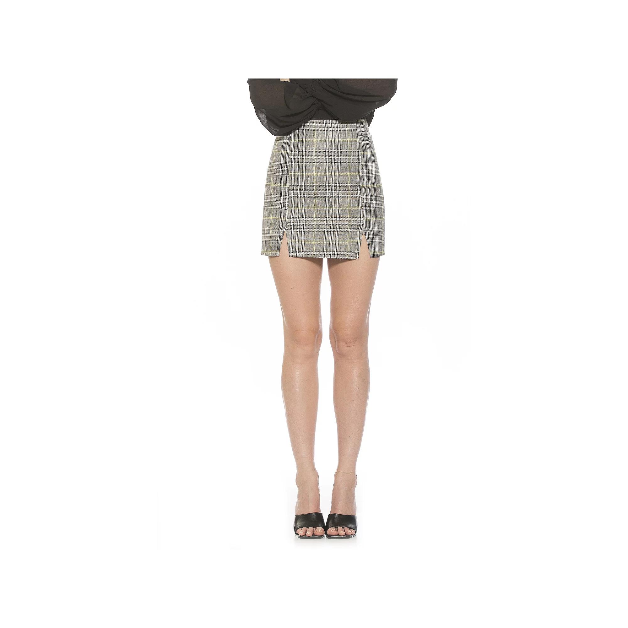 Women's ALEXIA ADMOR Tina Exposed Back Zipper Mini Skirt, Size: 8, Grey Plaid Product Image