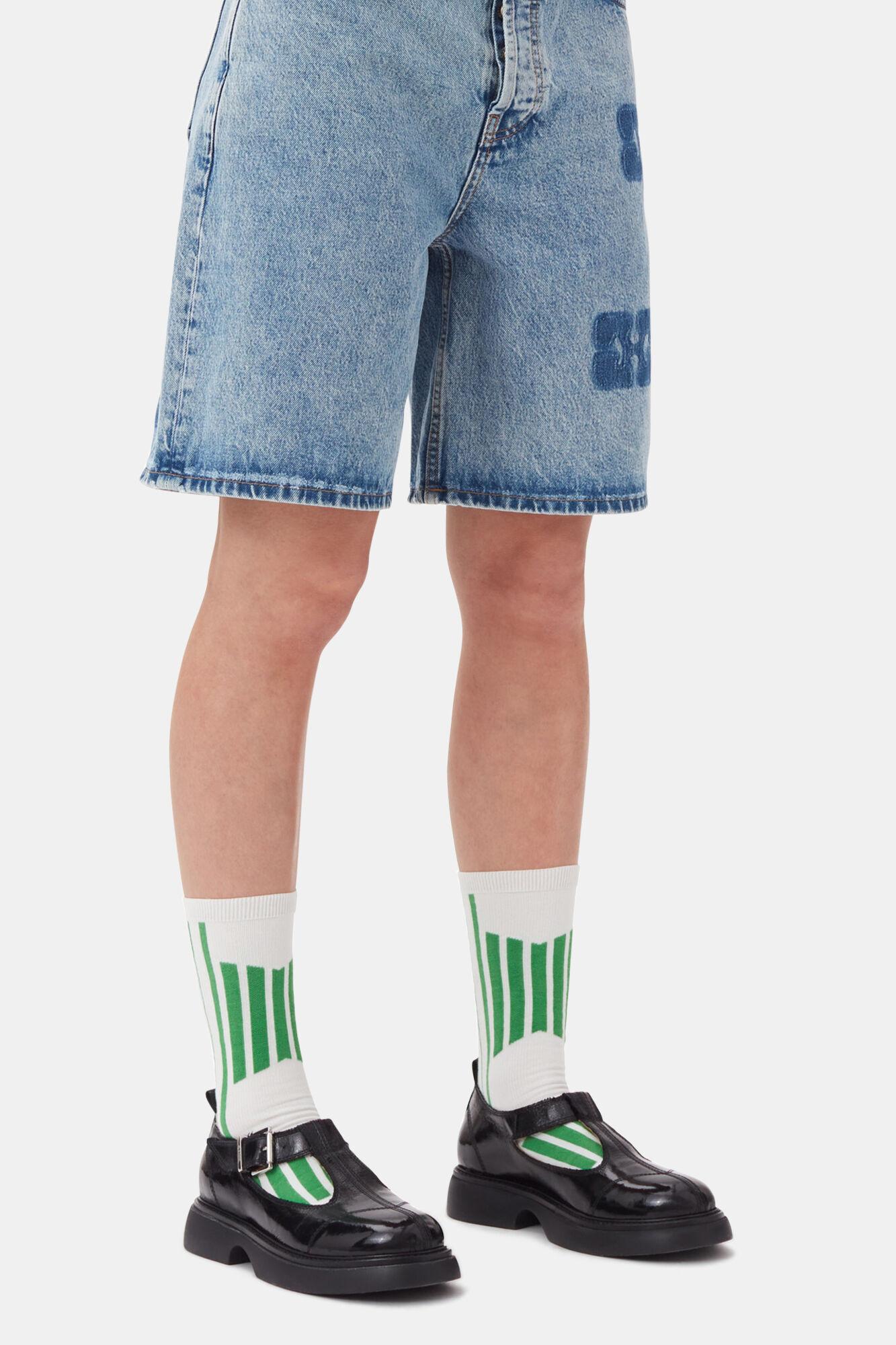 White/Green Sporty Socks Product Image