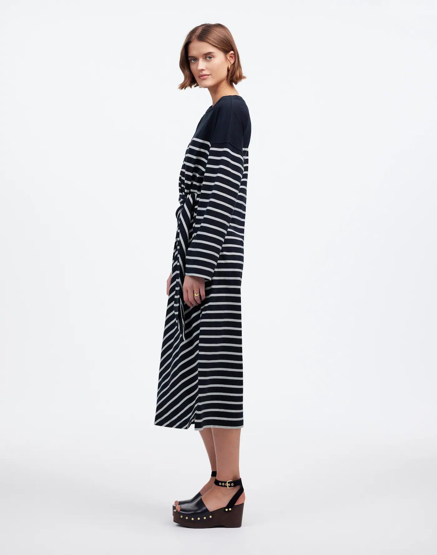 Side-Tie Knit Maxi Dress in Stripe Product Image