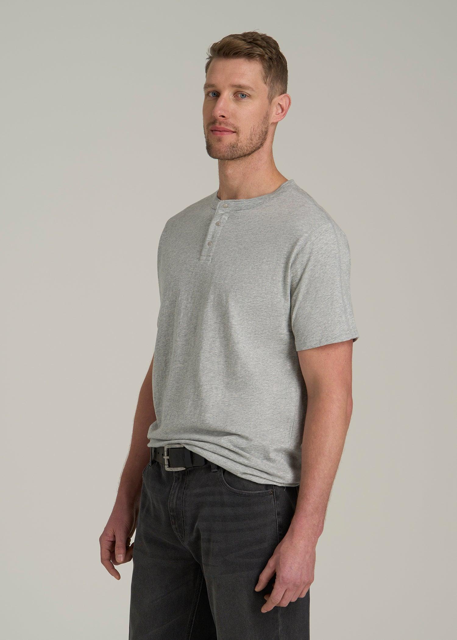 LJ&S REGULAR-FIT Jersey Henley Tee for Tall Men in Heathered Grey Male Product Image