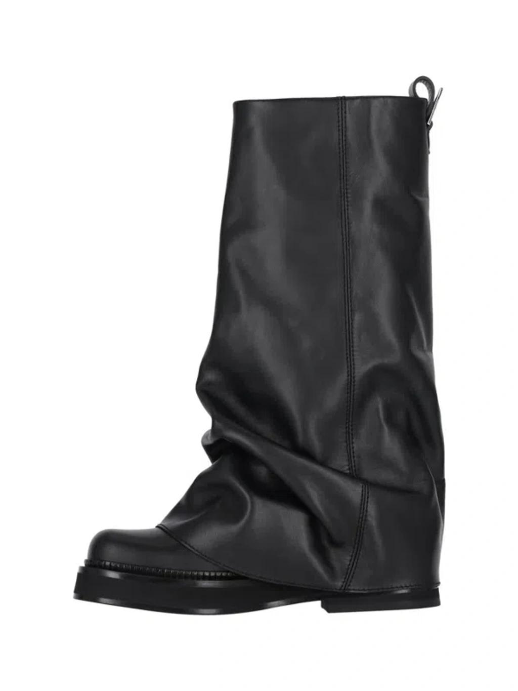 ATTICO Robin Black Boots With Square Toe And Logo Plaque On The Rear In Leather Woman Product Image