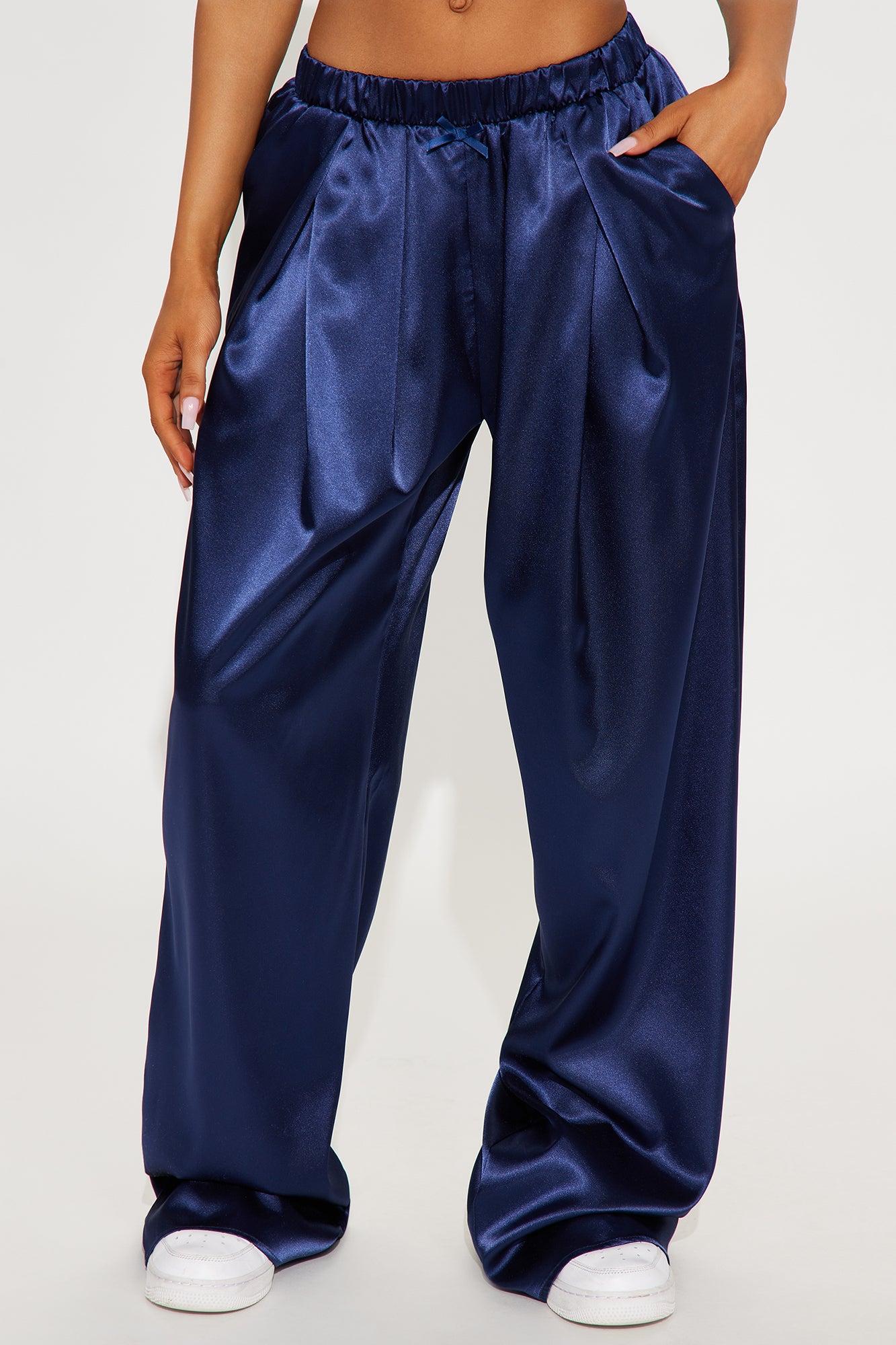 Pretty In This Satin Wide Leg Pant - Navy Product Image