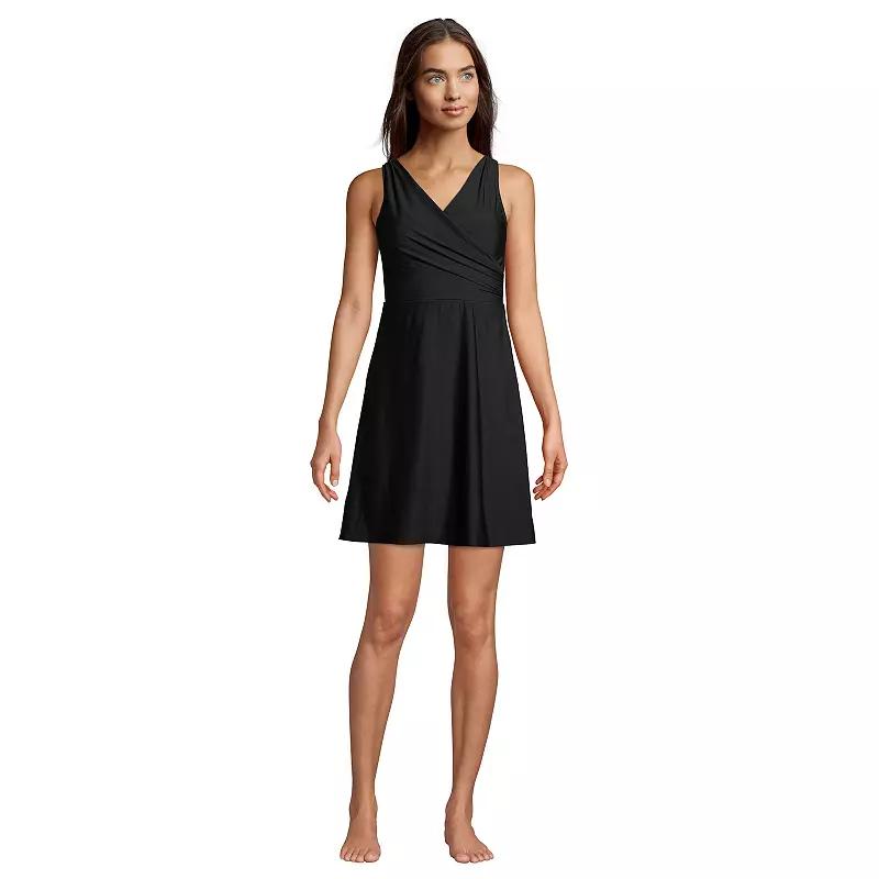 Women's Lands' End D-Cup UPF 50 Tummy Control Surplice One-Piece Swim Dress,  Product Image