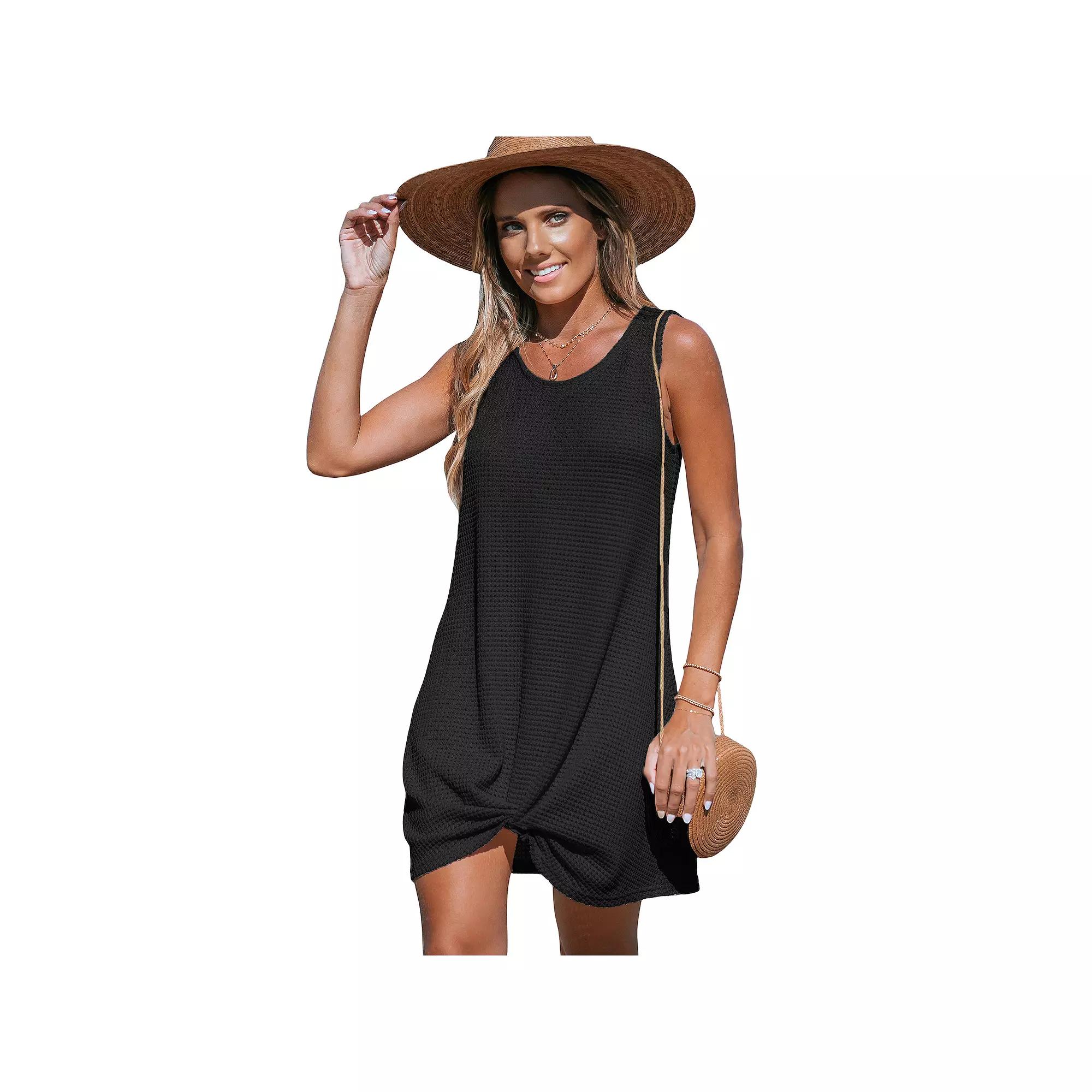 Women's Cupshe Black Sleeveless Twisted Hem Mini Cover-Up,  Product Image