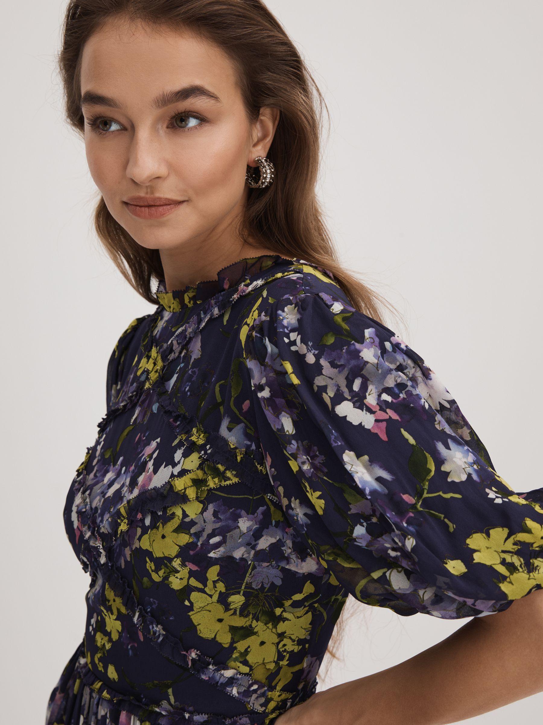 Florere Printed Puff Sleeve Mini Dress in Dark Purple Product Image