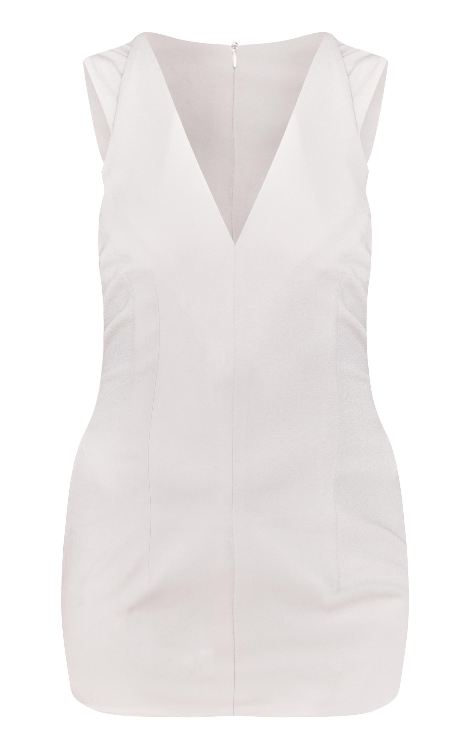 Almond Woven Collarless Mini Dress Product Image