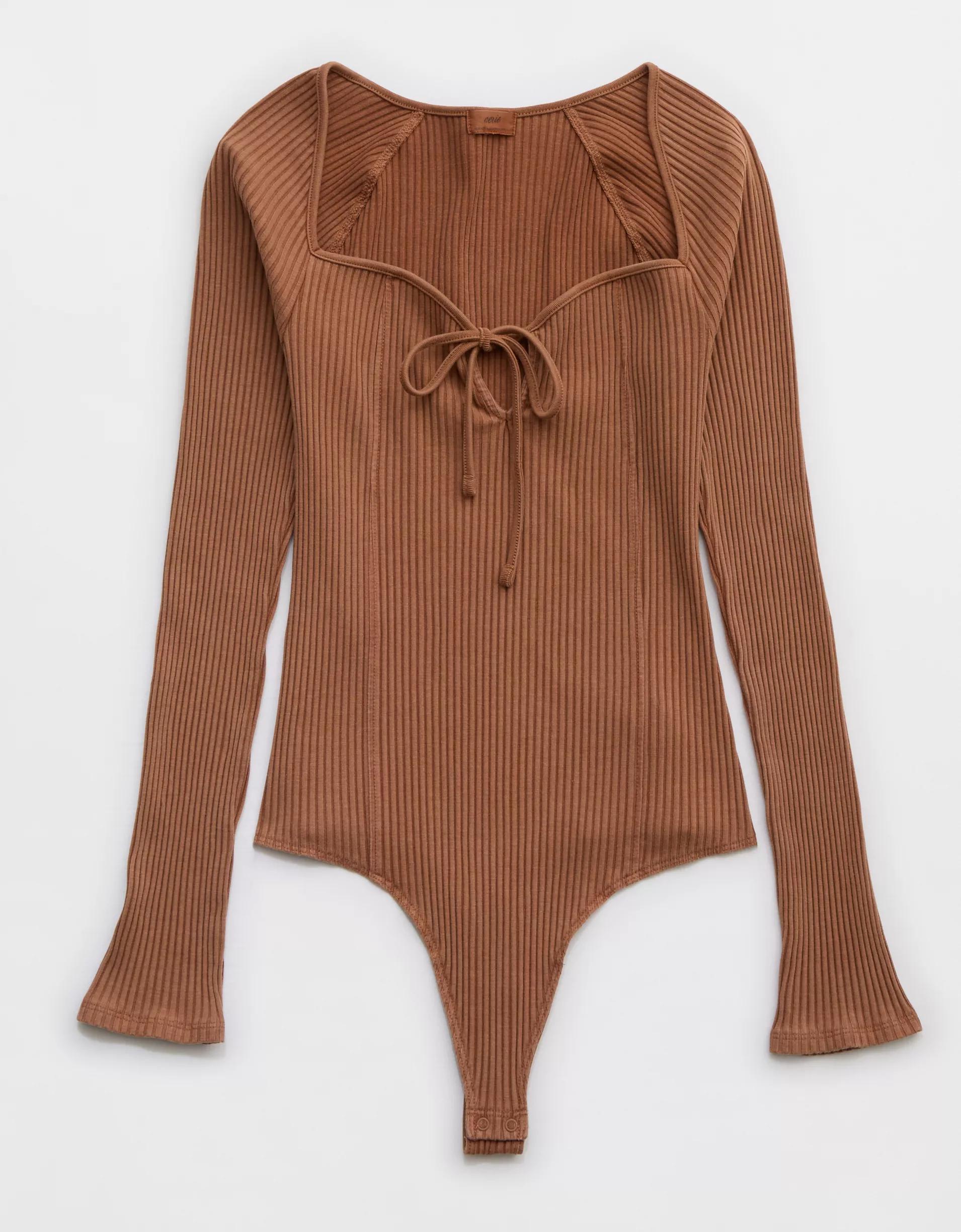 Aerie Long Sleeve Tie Front Bodysuit Product Image