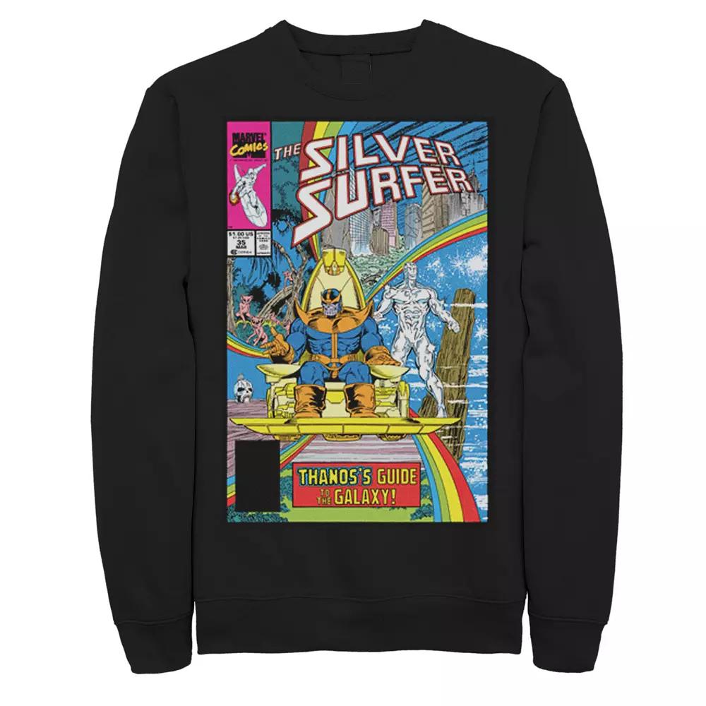 Men's Marvel Thanos Guide To The Galaxy Silver Surfer Comic Cover Fleece Graphic Top,  Product Image