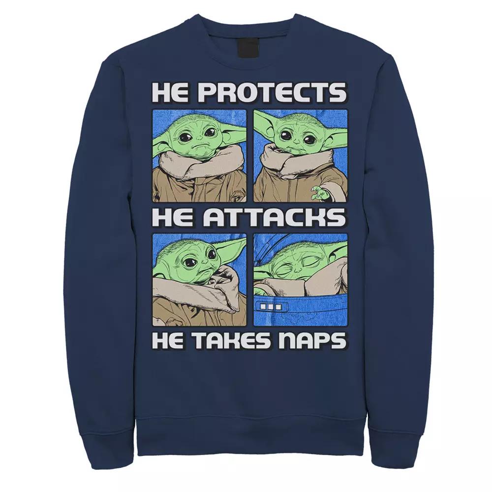 Men's Star Wars: The Mandalorian The Child "He Protects He Attacks He Takes Naps" Box Up Sweatshirt,  Product Image