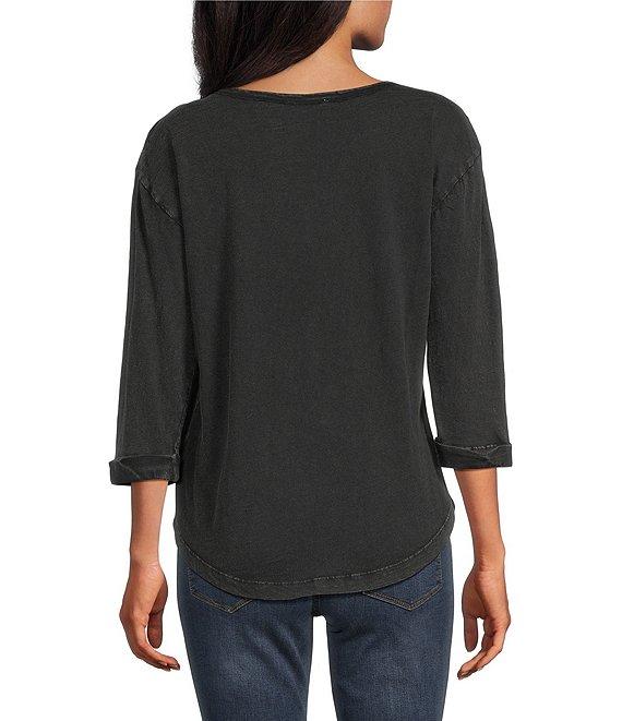 Westbound Knit 3/4 Sleeve Solid Henley Neck Top Product Image
