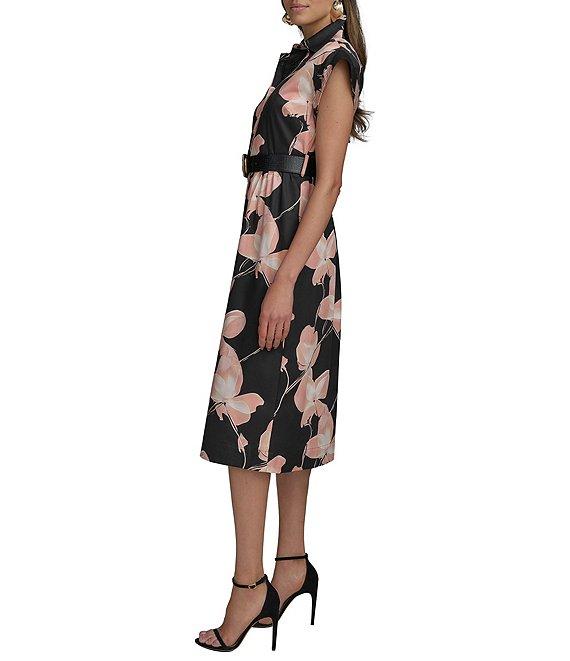 Donna Karan Floral Cap Sleeve Belted Midi Shirt Dress Product Image