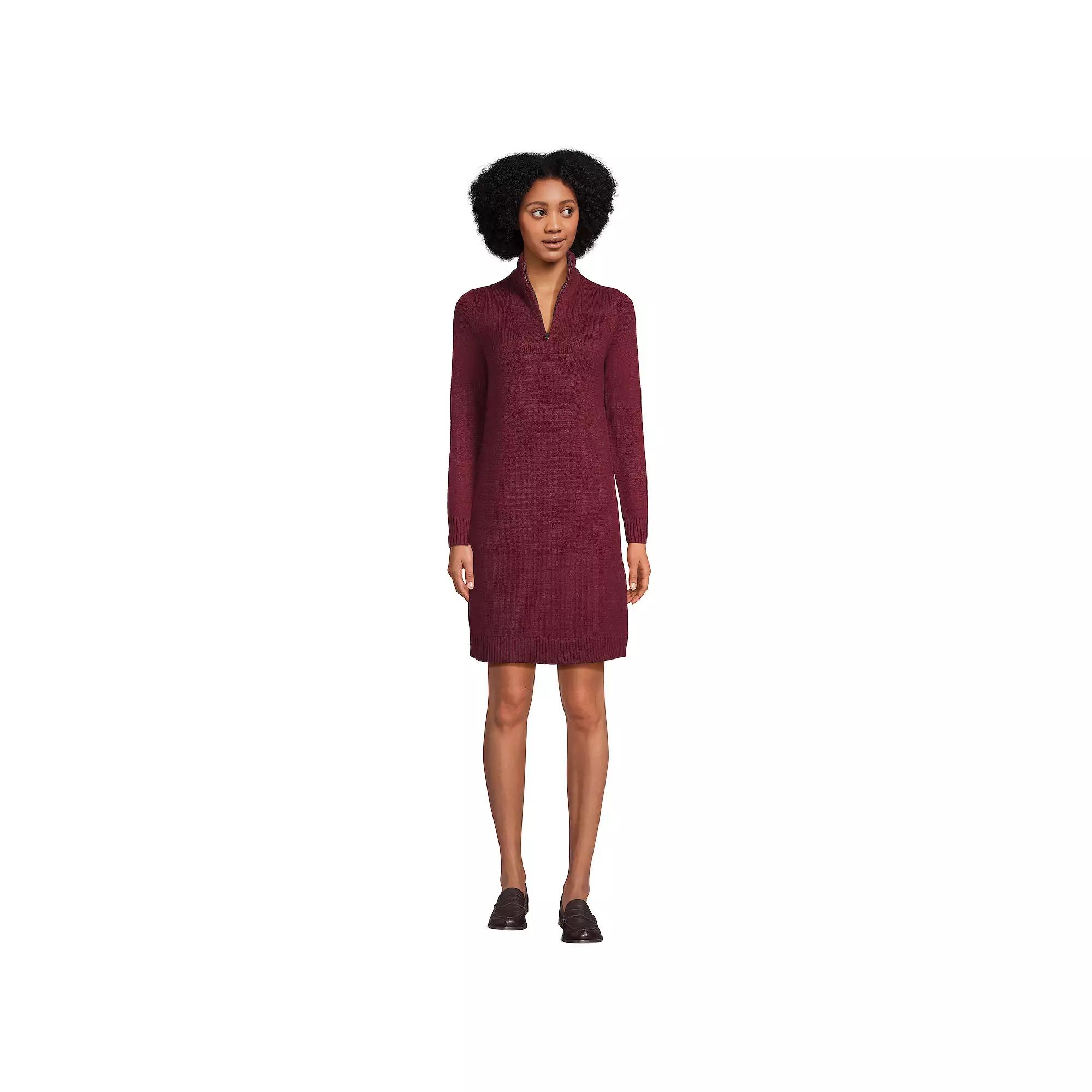 Women's Lands' End Cozy Lofty Quarter Zip Sweater Dress, Size: Medium, Rich Red Product Image