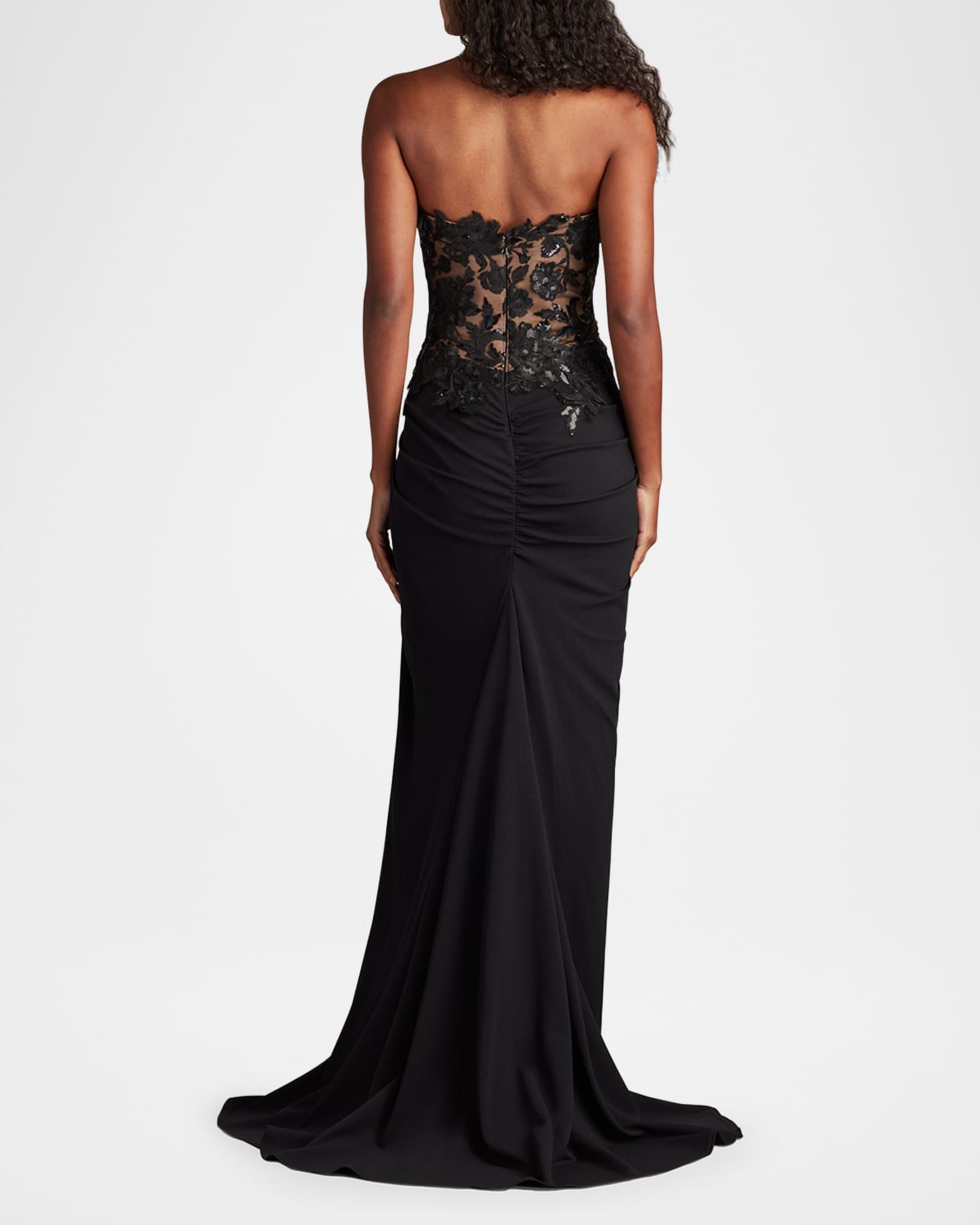 Strapless Pleated Sequin Lace Gown Product Image