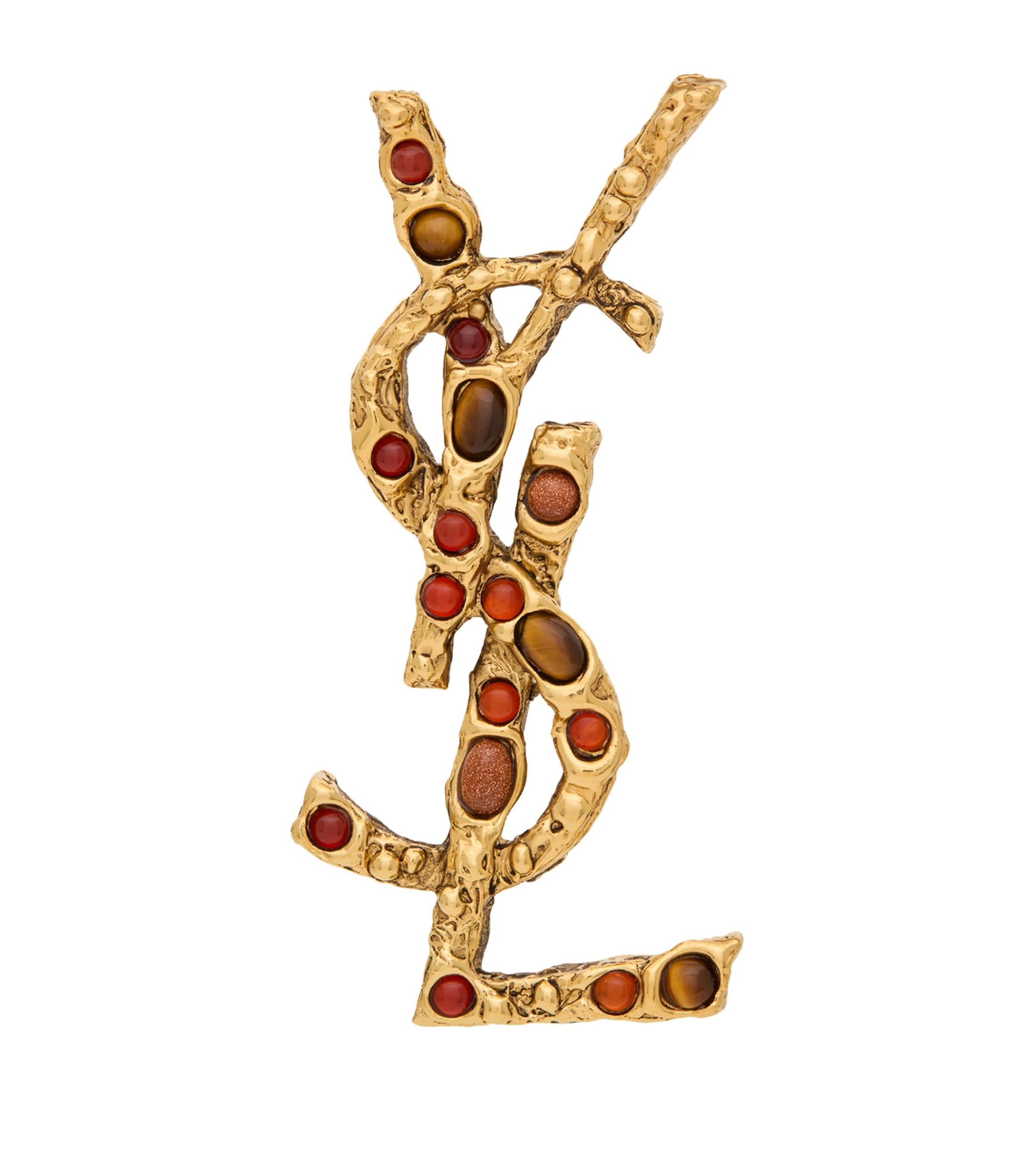 SAINT LAURENT Embellished Cassandre Brooch In Gold Product Image