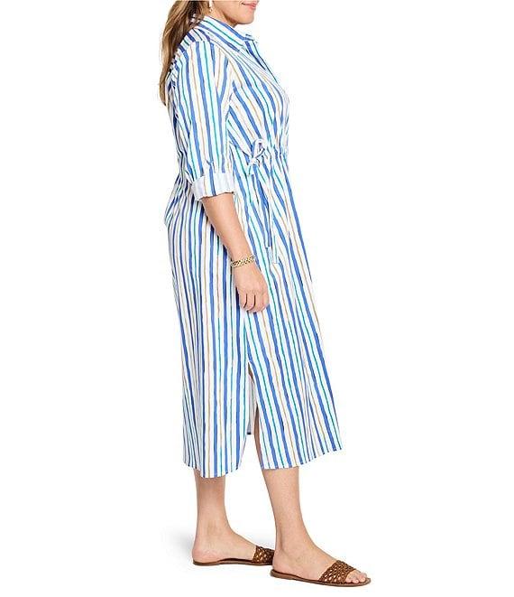 NIC + ZOE Plus Jamie Oasis Stripe Print Point Collar Long Sleeve Shirt Dress Product Image