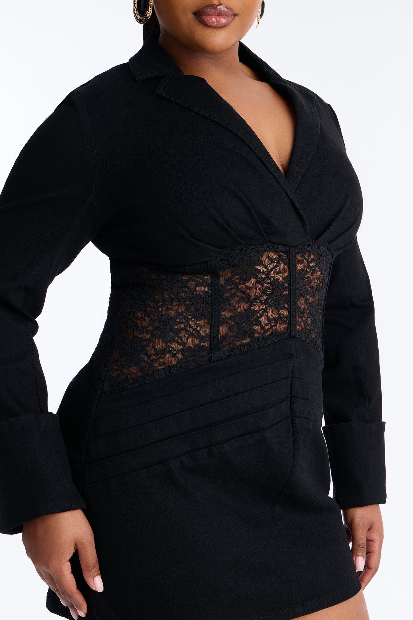 Rebecca Long Sleeve Stretch Denim Mini Dress - Black Female Product Image