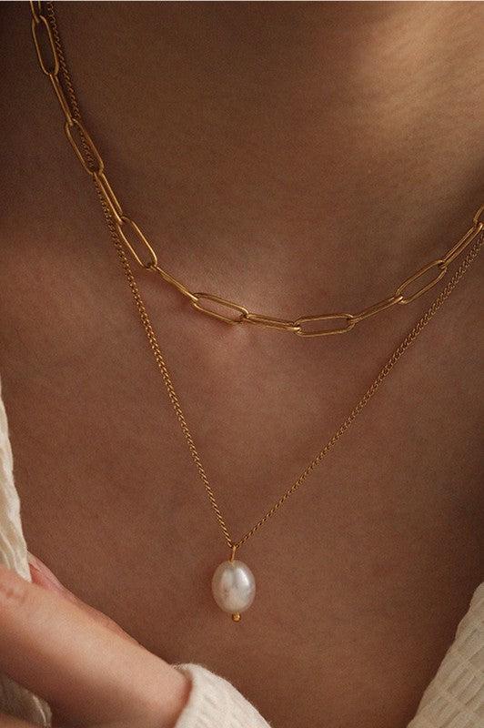 Chain & Pearl Drop Necklace Set Product Image