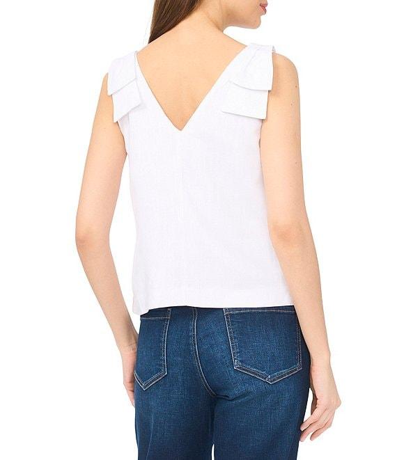 CeCe Woven V-Neck Sleeveless Bow Shoulder Tank Product Image