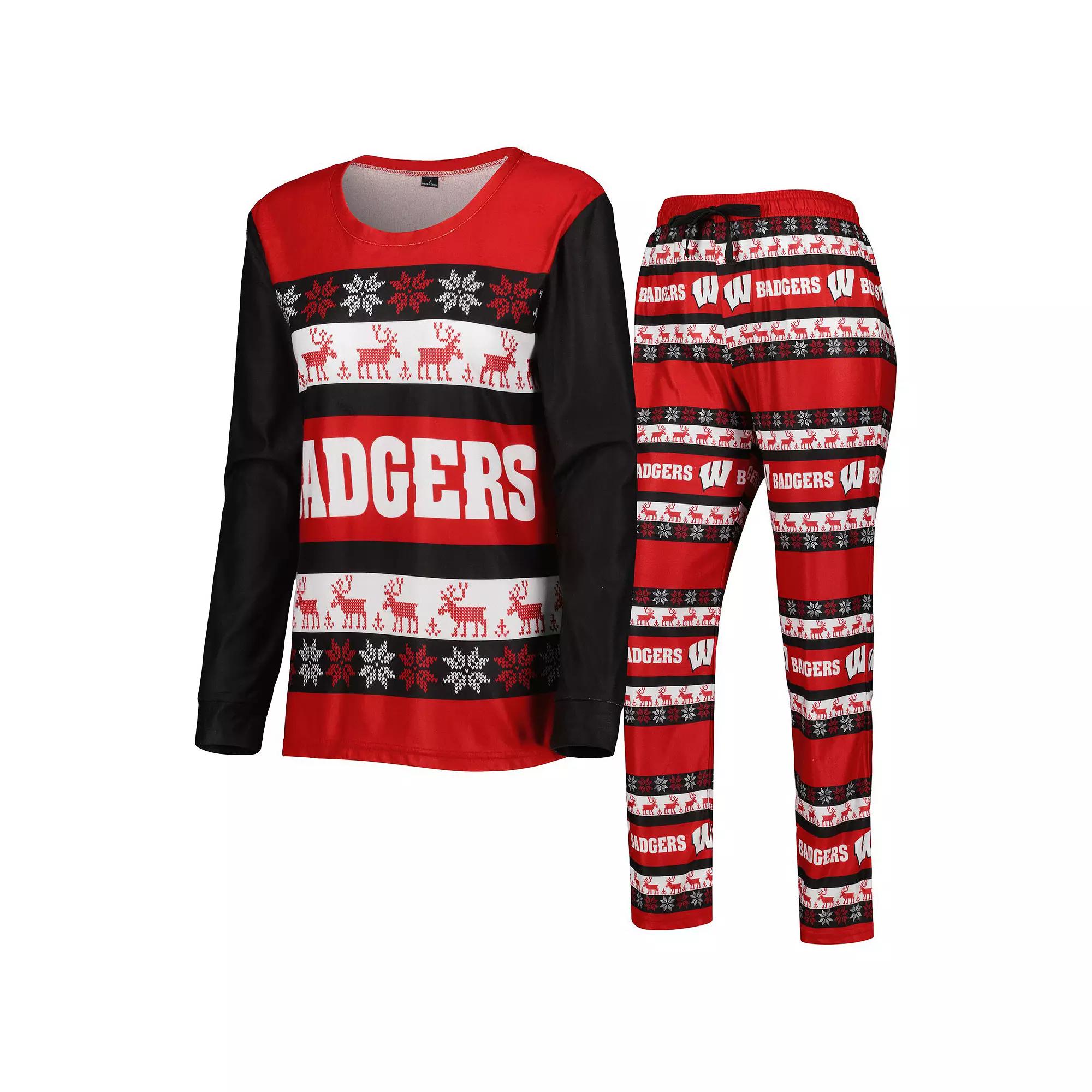 Women's FOCO Red Wisconsin Badgers Ugly Long Sleeve T-Shirt & Pajama Pants Sleep Set,  Product Image