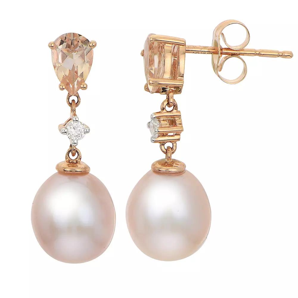 PearLustre by Imperial 14k Rose Gold Pink Freshwater Cultured Pearl, Morganite & Diamond Accent Drop Earrings, Womens Product Image