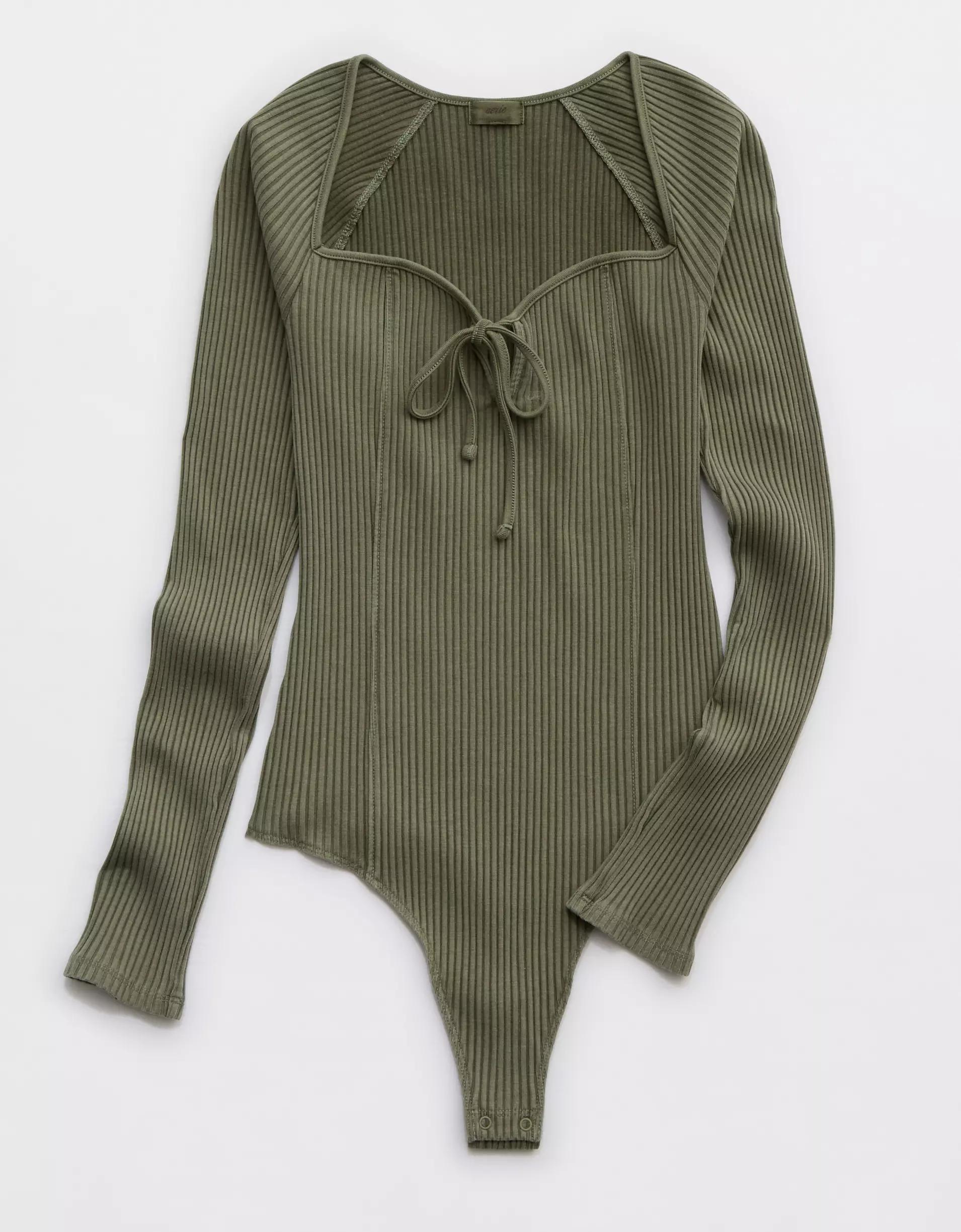 Aerie Long Sleeve Tie Front Bodysuit Product Image