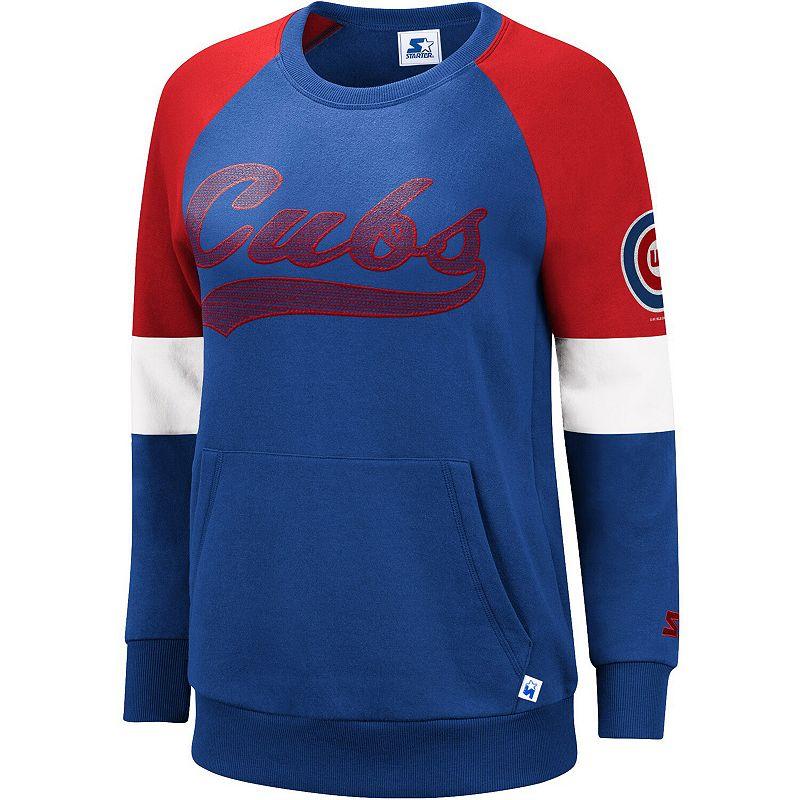 Women's Starter Royal/Red Chicago Cubs Playmaker Raglan Pullover Sweatshirt,  Product Image