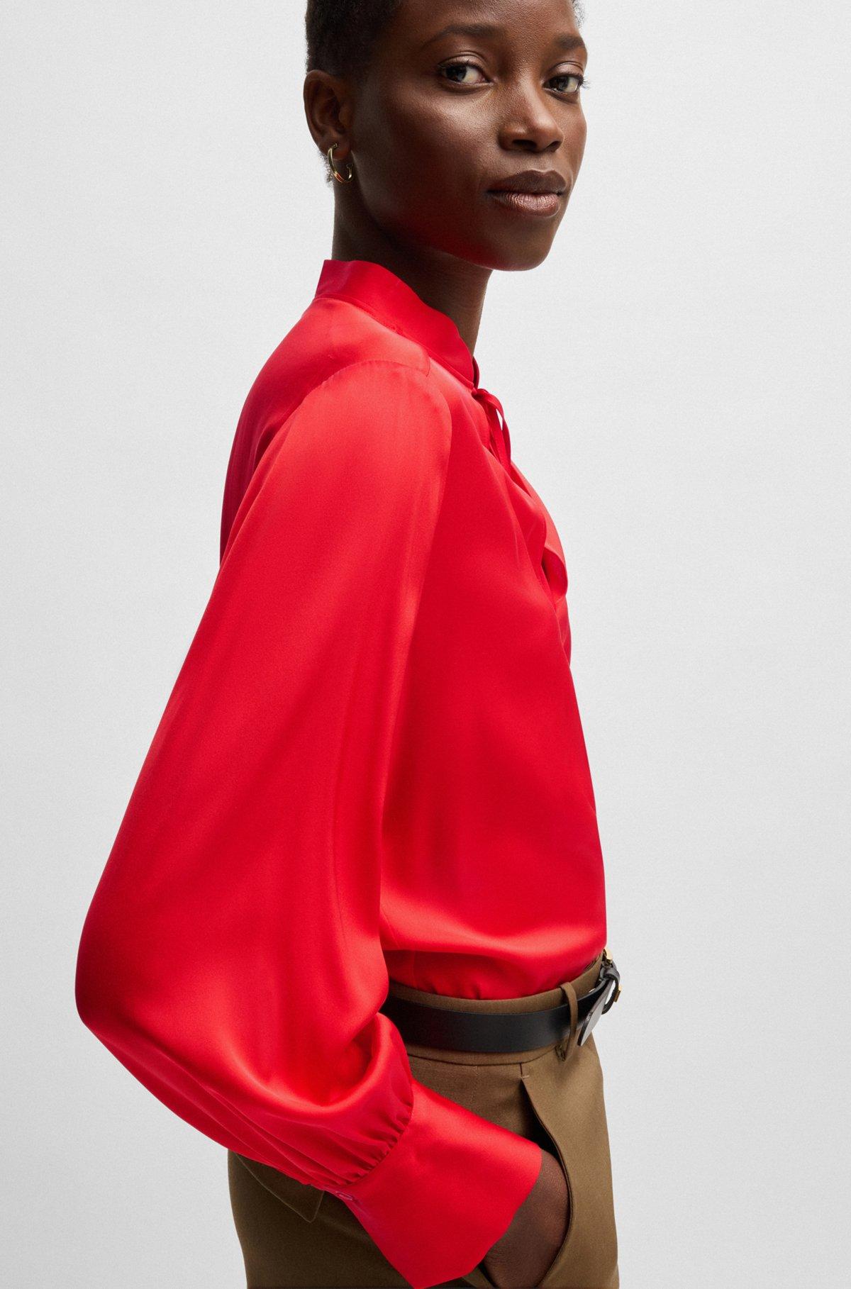 Relaxed-fit blouse in stretch silk with keyhole neckline Product Image