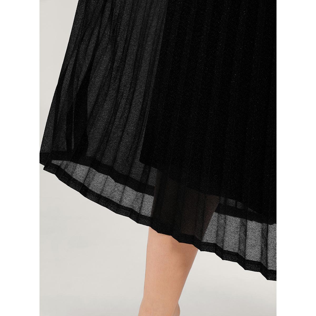 Plus Size Solid Pleated Mesh Elastic Waist Skirt Women Black Glamour Pleated No stretch Going out Skirts BloomChic 30/6X Product Image