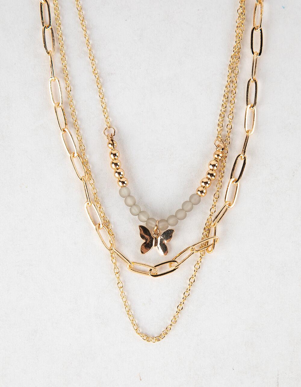 FULL TILT Layered Butterfly Necklace - ANTIQUE GOLD Product Image