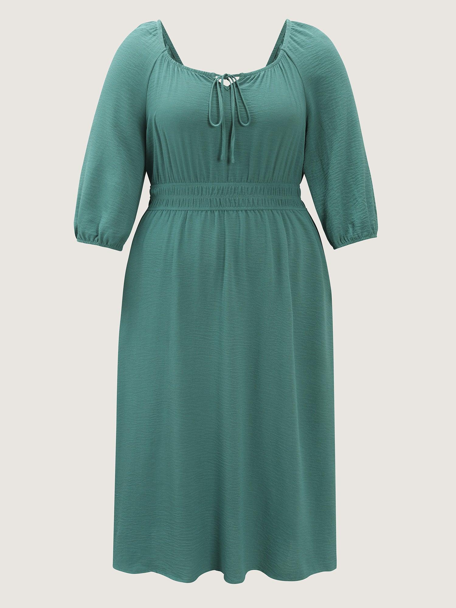 Shirred Waist Drawstring Neckline Midi Dress Female Product Image