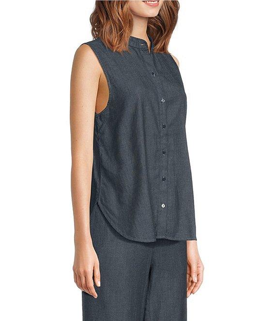 Eileen Fisher Organic Cotton Twill Mandarin Collar Sleeveless Top Product Image