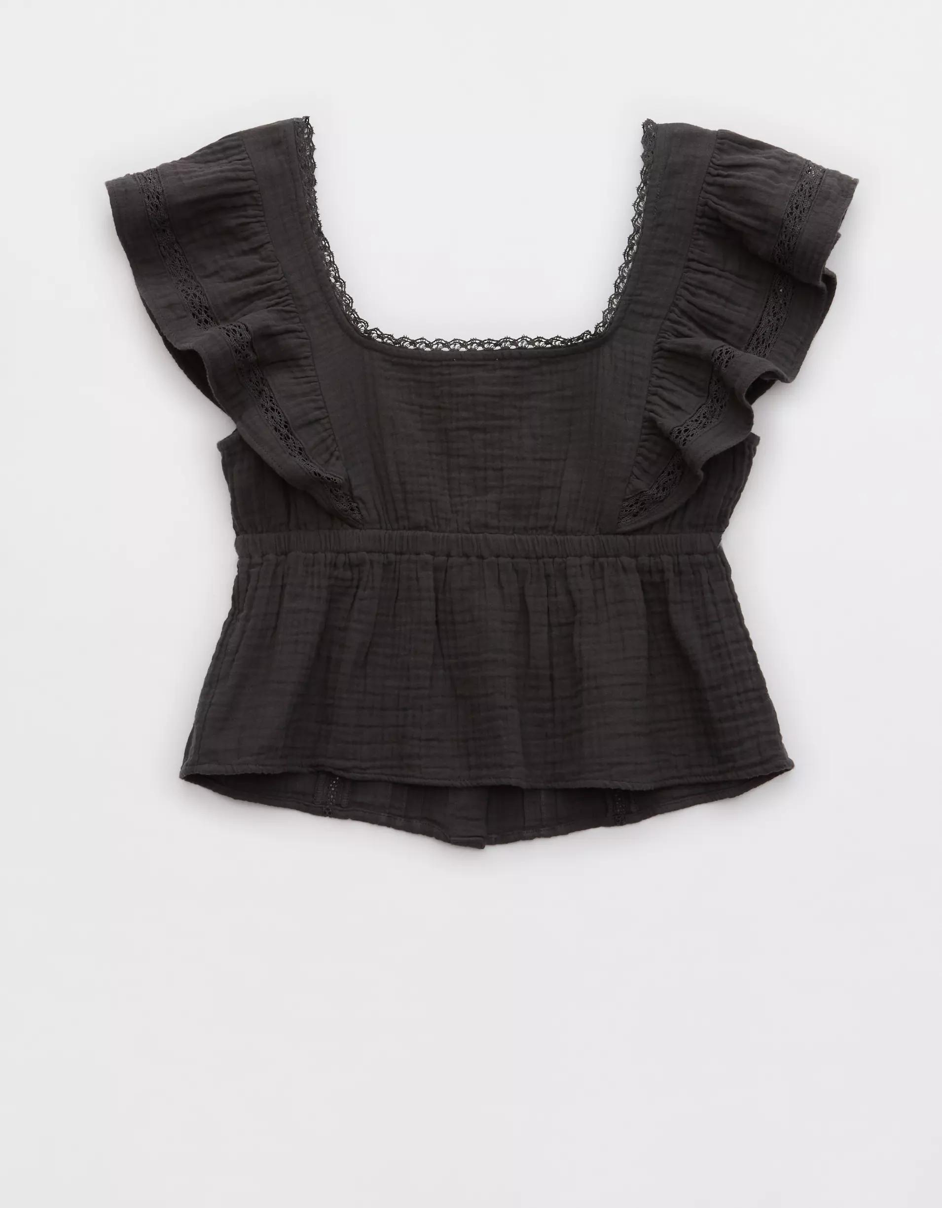 Aerie Button Front Ruffle Sleeve Top Product Image