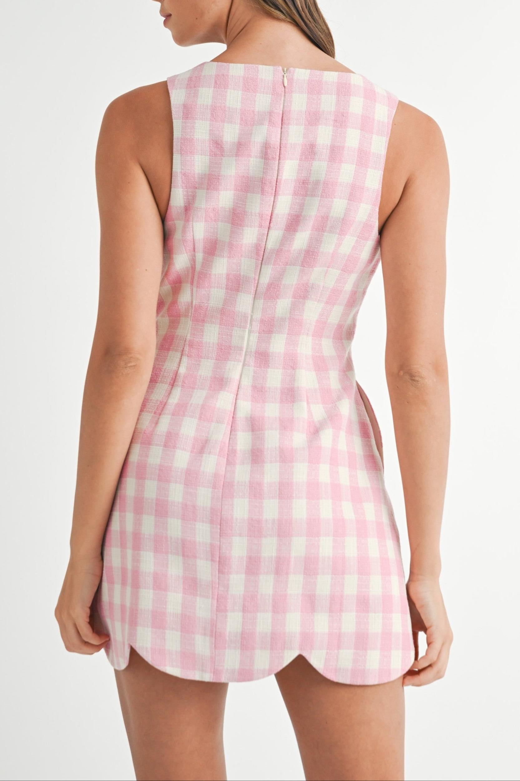 Gingham Scallop-Hem Mini Dress Product Image