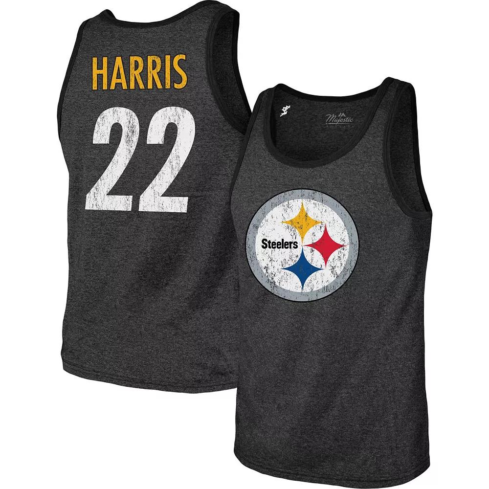 Men's Majestic Threads Najee Harris Black Pittsburgh Steelers Player Name & Number Tri-Blend Tank Top, Size: Large Product Image