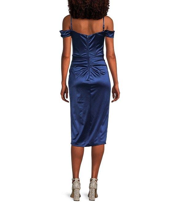 B. Darlin Off The Shoulder Pleated Front Slit Dress Product Image