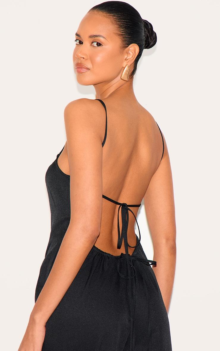 Black Woven Backless Square Neck Wide Leg Jumpsuit Product Image
