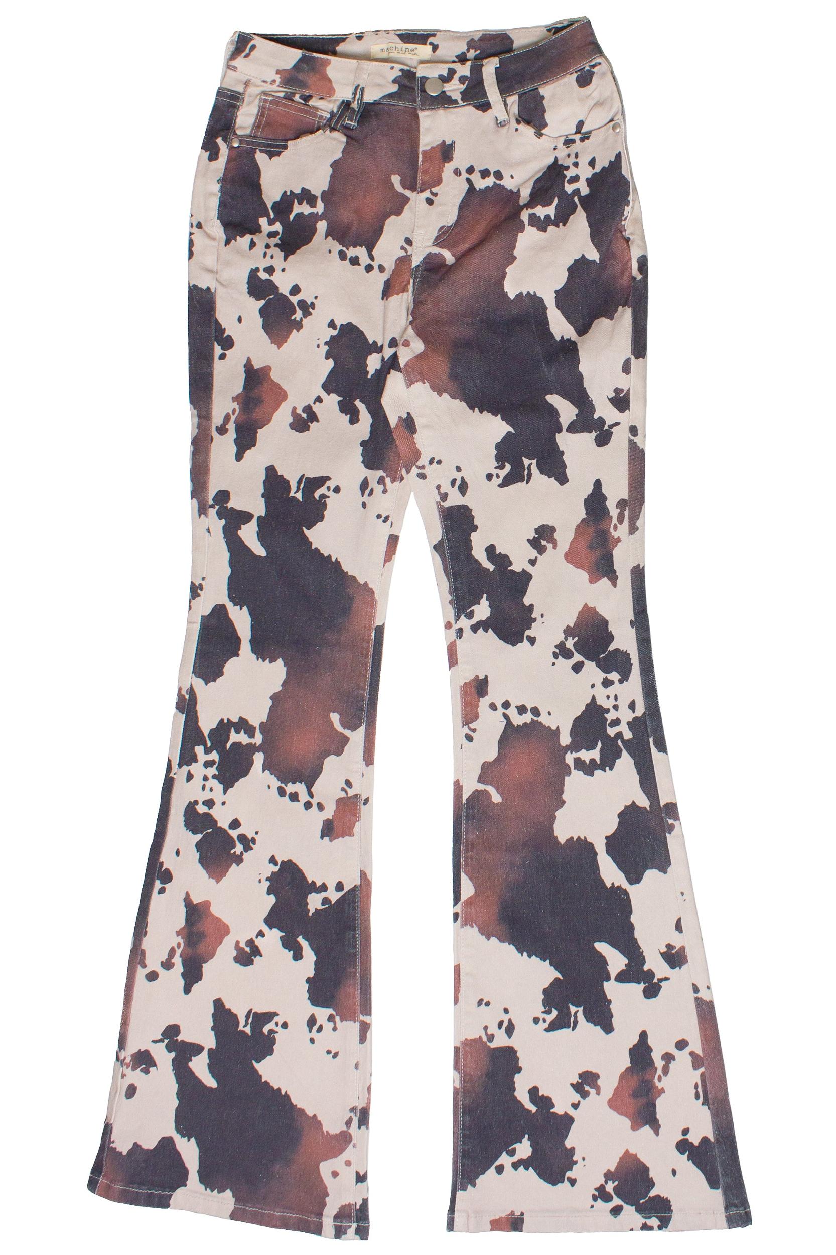 Brown Cow Print Flare Jeans Product Image
