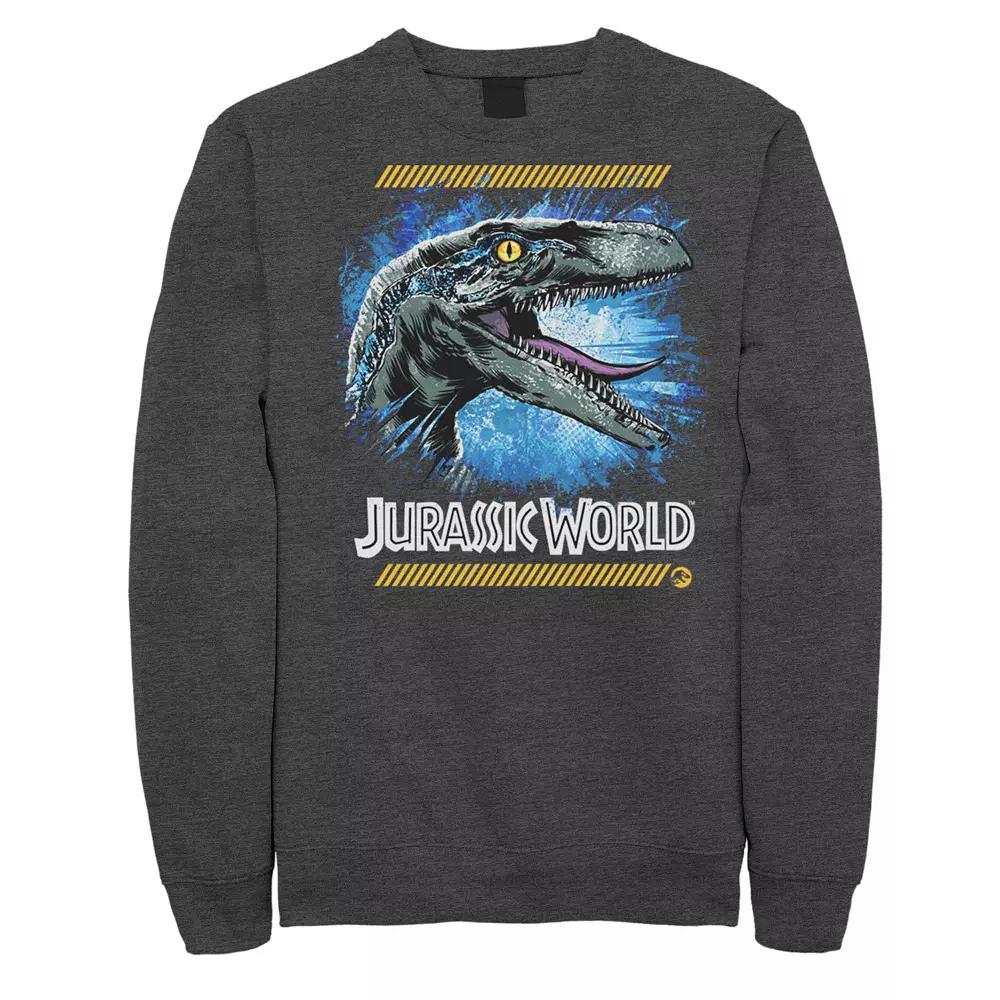 Men's Jurassic World Two Raptor Blue Splatter Fleece, Size: Large, Grey Heather Product Image