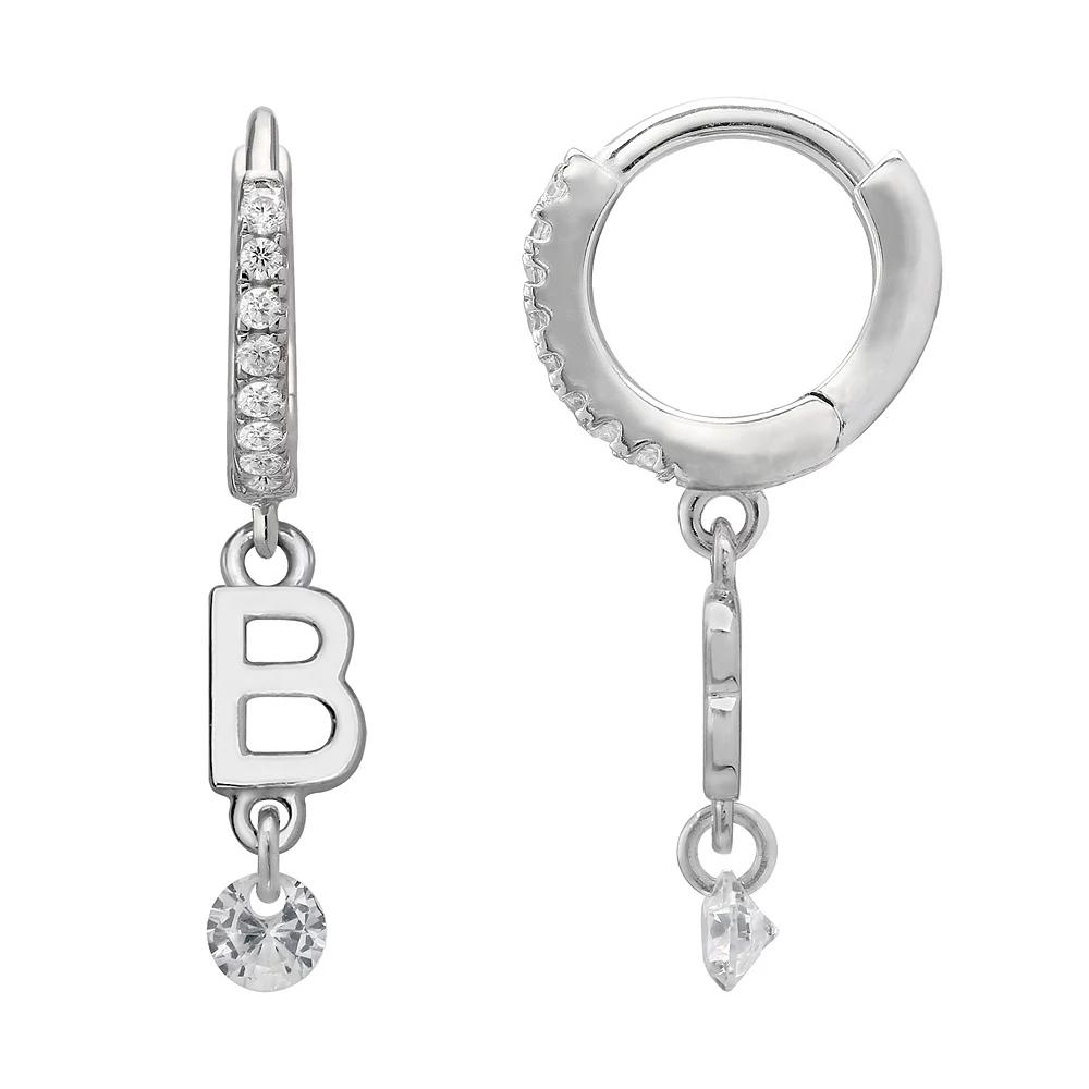 PRIMROSE Sterling Silver Initial Huggie Hoop Drop Earrings, Women's, Sterling Silver U Product Image