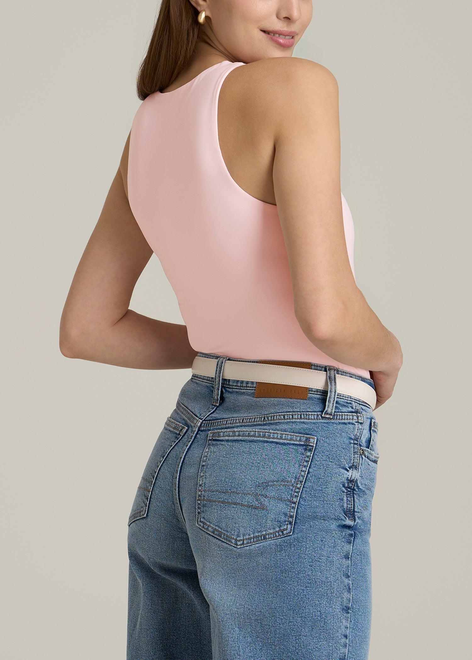 High Crewneck Sleeveless Bodysuit for Tall Women in Barely Pink Female Product Image