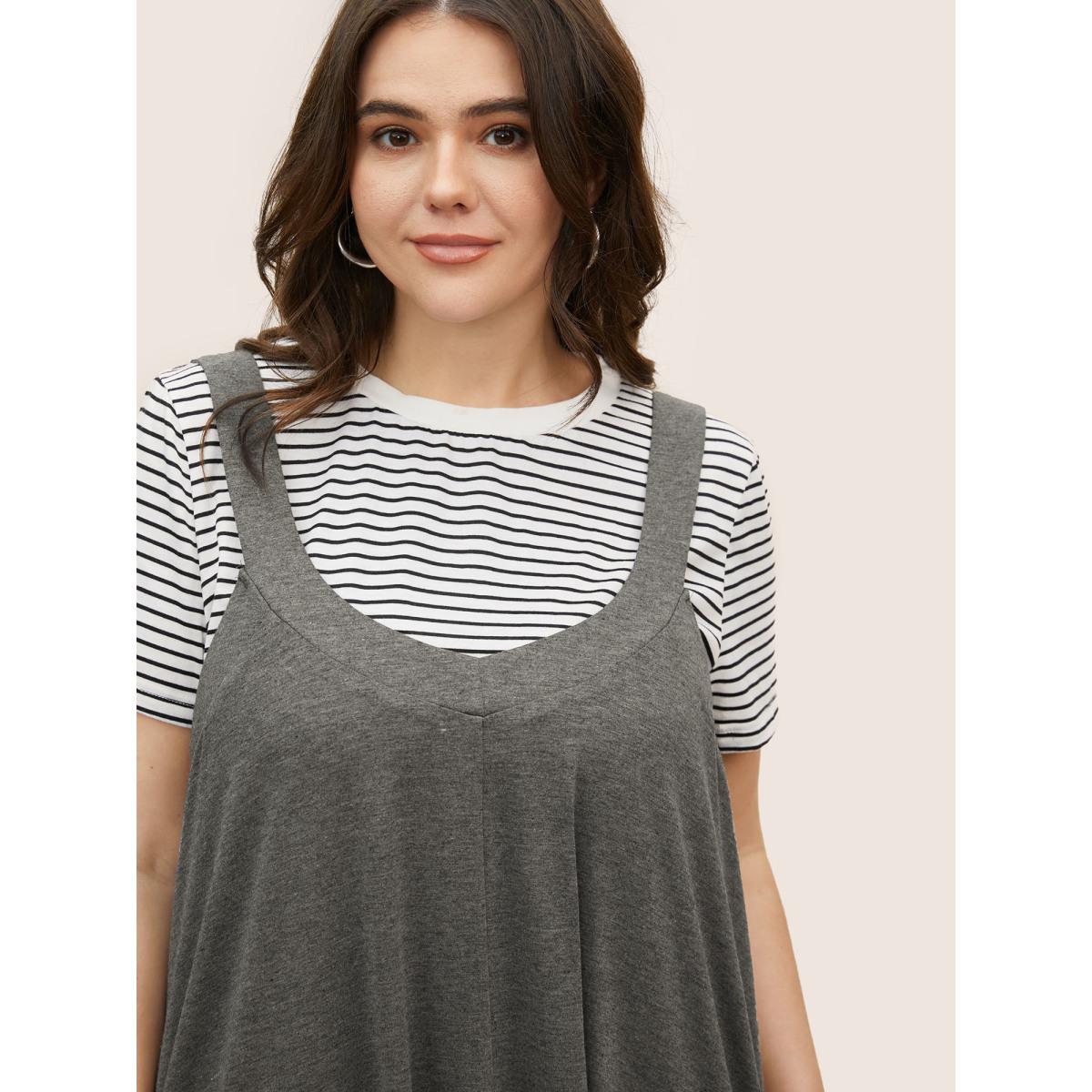 Plus Size Supersoft Essentials Plain Adjustable Straps Dress DarkGray Women Casual Non Sleeveless Curvy BloomChic 10/M Product Image